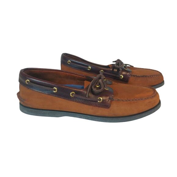 SPERRY LEWWARD TOP SIDER 2 EYED LEATHER BOAT SHOES MENS 13 BROWN - Picture 1 of 10